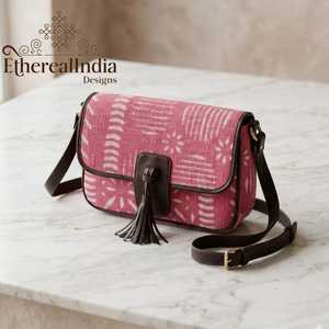 Handmade Floral Sling Bag Block Print Cotton Crossbody <b>Purse</b> Boho Ethnic <b>Small</b> Vegan Leather Bag - Product Image 1