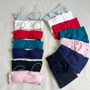 Womens 2 Piece <strong>Bra</strong> and Shorts Set Backless <strong>Bandeau</strong> <strong>Sports</strong> Top and Scrunch Seamless Workout Outfit for Gym Yoga Fitness - Product Image 2