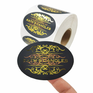 Autocollants en vinyle découpés sur mesure avec feuille d'or, adaptés aux produits d'exportation <span class=keywords><strong>de</strong></span> marques mondiales, autocollants décoratifs ovales pour emballages - Product Image 1