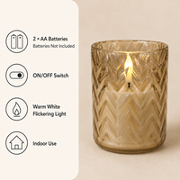 Bougie LED en verre à la paraffine fonctionnant sur piles avec flamme vacillante 3D blanc chaud, écologique et résistante à la chaleur pour la décoration de la maison