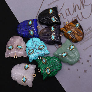 אבן חן מגולפת חצי יקרה תליון קסם ראש נמר אבנים טבעיות רוז קוורץ מלאכיט 18K זהב פאנק סִגְנוֹן מתנה לשני המינים - Product Image 4