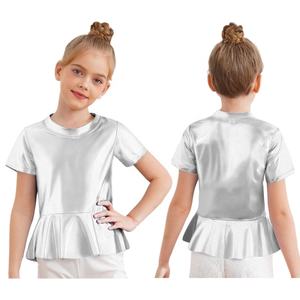 Costume de danse jazz pour filles de 2 à 14 ans, hauts métalliques brillants, t-shirt pour compétitions, tenue décontractée quotidienne - Product Image 2