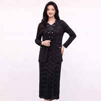 Ensemble assorti 2 pièces pour femme, cardigan blazer à manches longues texturé ondulé plissé, ouvert sur le devant, à nouer, et robe midi col en V respirante