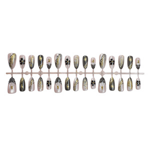 Uñas Artificiales <span class=keywords><strong>Ennio</strong></span> 3D Esculpidas en ABS, Forma de Almendra, Diseño con Detalles Dorados y Sombreados, Recubrimiento de Gel UV, Ecológicas - Product Image 6