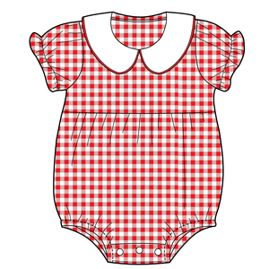 Yaz kısa fırfır kollu rahat 100% pamuk dokuma bebek kabarcıklar kızlar pembe ekose tulum toplu - Product Image 3