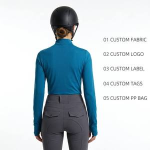 Women's Nylon Long Sleeve Equestrian Base Layer High Heap Collar Breathable Mesh <b>Horse</b> <b>Riding</b> <b>Top</b> Customizable - Product Image 2