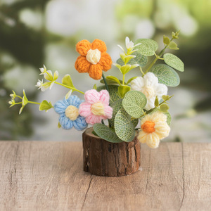 Nuovo vaso in vaso di girasole con fiore e uncinetto a tulipano artificiale tessuto a mano casa per le vacanze con rosa regalo decorativo in vaso - Product Image 2