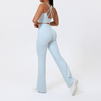 Ensemble de sport et yoga personnalisé pour femme, écologique, avec haut dos croisé et pantalon évasé rehausseur de fessiers, séchage rapide, pour l'hiver, la gym et la course