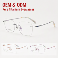 Gafas de lectura de titanio sin montura con patillas, montura óptica de titanio, anti luz azul AZg510ay, en stock.