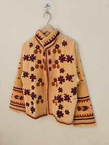 Handmade Reversible Breathable Eco-Friendly <b>Velvet</b> Bomber <b>Jacket</b> Suzani Embroidery Short Sleeve Colorful Floral Pattern Winter - Product Image 5