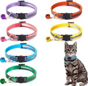 Collier de sécurité détachable pour chat en plastique solide, réfléchissant et coloré, avec clochette - Product Image 1