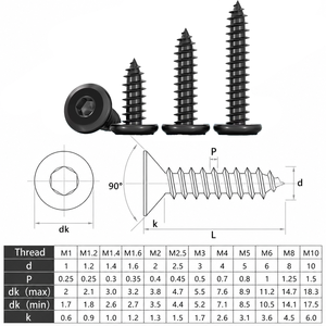 Viti Autofilettanti Personalizzate in Acciaio <span class=keywords><strong>Inox</strong></span> 304 Nero con Testa Esagonale Smussata, Viti a Testa Piatta Grande e Sottile M2 M3 M4 M5 M8 - Product Image 3
