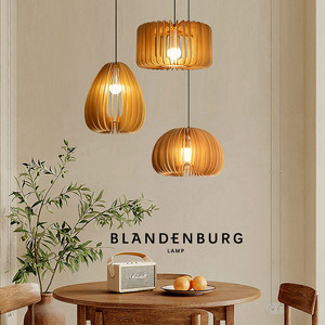 โคมไฟระย้าไม้สไตล์ญี่ปุ่นรูปวงรี E27 LED สำหรับห้องรับประทานอาหาร โคมไฟย้อนยุค - Product Image 3