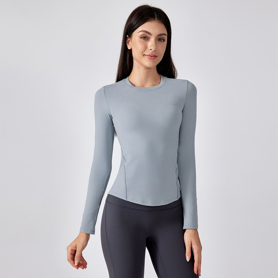 Wholesale Woman Breathable Long Sleeve Round Neck Basic Yoga Shirts Fast Dry Solid Colors Custom Logo Running T-shirt 2025
