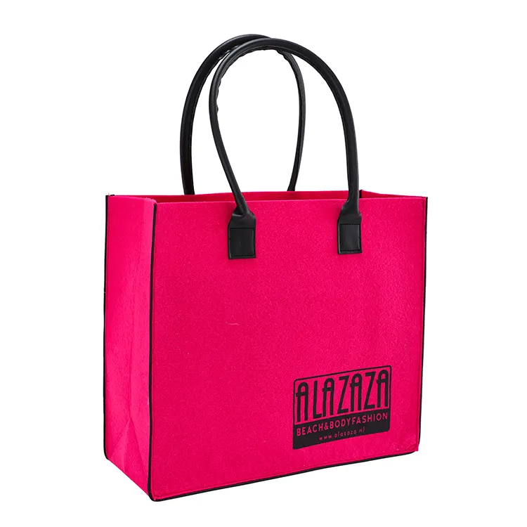 Nouveau design en gros de sac fourre-tout en tissu feutre rose sac à provisions en feutre beau sac à provisions en feutre de laine