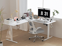 Bureau d'angle électrique réglable en hauteur avec trois moteurs en forme de L, table d'ordinateur électrique à 3 pieds pour le travail debout