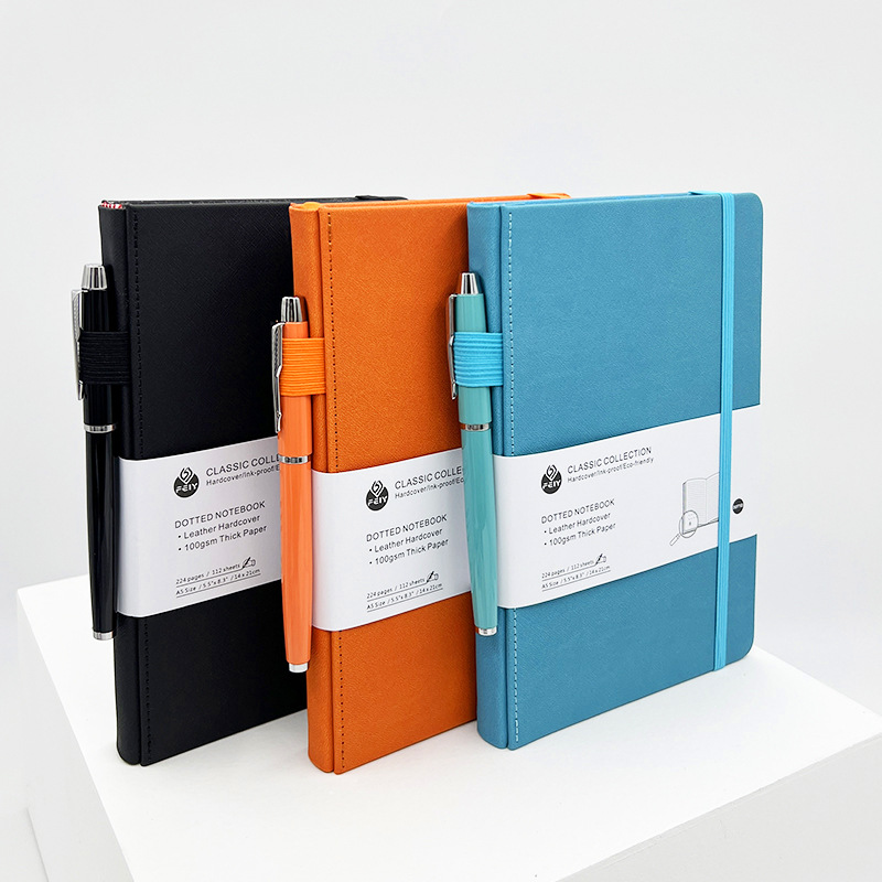 Vente en gros Cahier promotionnel A5 pour journaux d'affaires à pois Carnet de notes en cuir PU avec couverture rigide et logo en relief