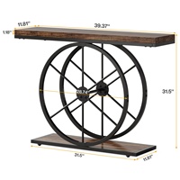 Table console de 39,4 pouces, table d'entrée avec cadre robuste en forme de roue, table de canapé étroite de style industriel, meubles de salon pour la maison