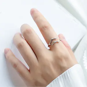 YSYH Fashion Jewelry S925 Sterling Silver Ring Rhodium Plated with Antler Design Opening Ring for Women