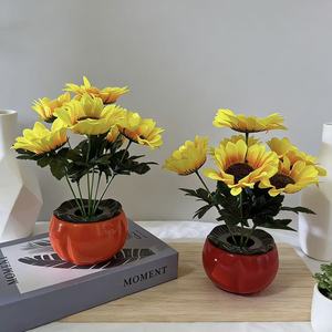 Plante artificielle de tournesol en pot, 24cm, décoration en plastique pour la maison, la chambre à coucher, la salle à manger - Product Image 1
