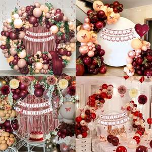 ชุดตกแต่งวันเกิดสีเบอร์กันดี พร้อมป้ายแฮปปี้เบิร์ธเดย์ ลูกโป่ง สายสะพายมงกุฎ ผ้าปูโต๊ะ ผ้าม่านระบาย สำหรับงานปาร์ตี้ของผู้หญิง - Product Image 5