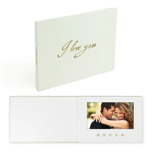 I LOVE YOU GOLD FOIL wedding video book with 7 inch IPS Display Linen Bound High Resolution Lcd Screen Video Booklet