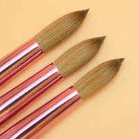 Kuas Kuku Akrilik Bulat Berujung Keriting dengan Gagang Logam Chrome Pink, Bulu Kolinsky 100% Asli, Logo Custom, Penjualan Panas AS 2025 untuk Profesional
