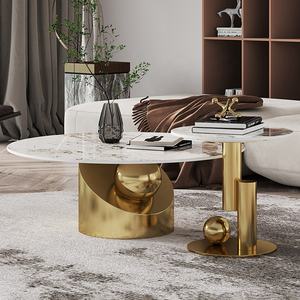 סלון יוקרתי יוקרתי מודרני סלון עגול שולחן קפה יצירתי מפלדת אל חלד עם ריהוט ביתי - Product Image 3