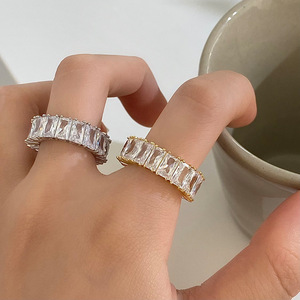 Anillos de Zirconia Cúbica <span class=keywords><strong>AAA</strong></span> de Alta Gama, Anillo Baguette Chapado en Oro de 18k, Joyería para Mujer - Product Image 2