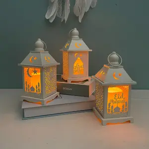 Lanterna de luz de vento para presente artesanal de metal estilo árabe, ornamento de mesa para decoração de casa, presente de festa islâmica, lanterna quadrada