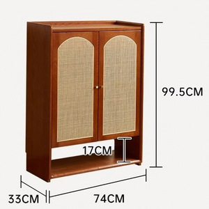French Retro Solid Wood Rattan Shoe Cabinet With <b>Drawers</b> Space Saving Entryway Storage For <b>Small</b> Apartments Home Use - Product Image 4