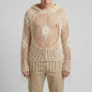 Felpa con Cappuccio da Uomo in Maglia Traforata Stile Ragnatela, Estiva, Traspirante, Maglione a Rete per Festival, Streetwear Personalizzato - Product Image 1