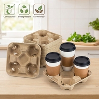 Support de tasses à café jetable biodégradable à double paroi, robuste, en pâte à papier, à 2/4 compartiments, pour gobelets de 8oz à 32oz