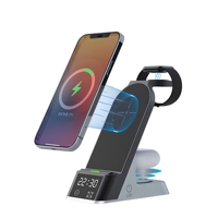 Station de charge magnétique sans fil 3-en-1 15W avec double bobine pour recharge rapide de téléphone, sortie USB pour smartphone, montre et écouteurs