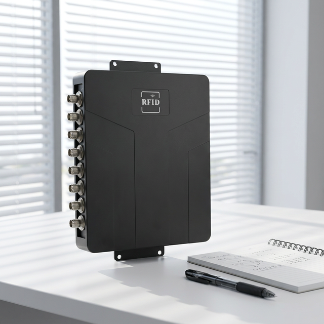 4-8 Channel UHF RFID Reader 860-960MHz WiFi ISO 18000-6C Black Plastic Access Control Card Reader