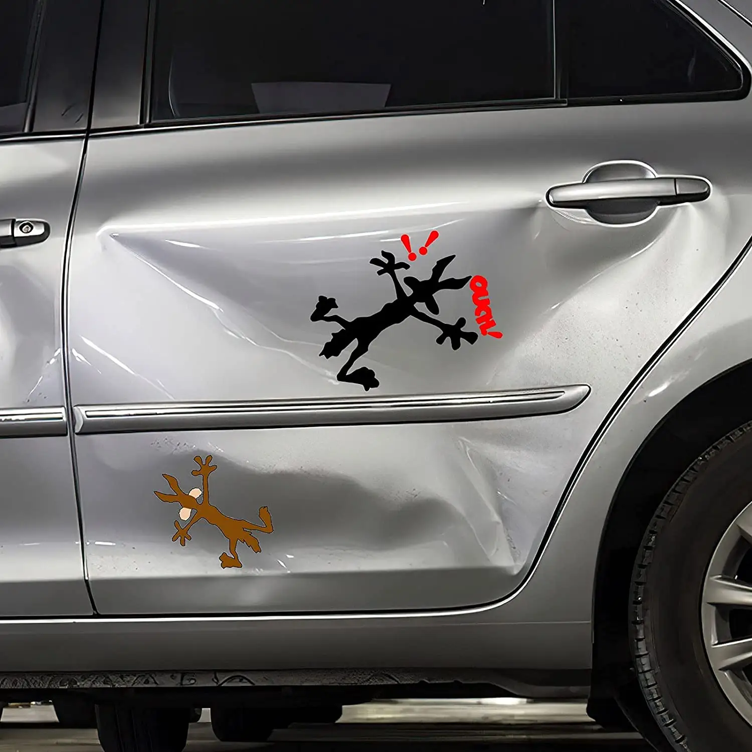 Funny Vinyl Dent Fix Car Decal, E Cartoon Coyote Splat Hitting Wall Door Cars Laptop Truck Bumper Window Decal Bandaid Sticker