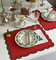 Serviette de table en lin et coton faite à la main pour Noël et le Nouvel An, bordure brodée, durable, écologique, chic, 60x60cm, personnalisable