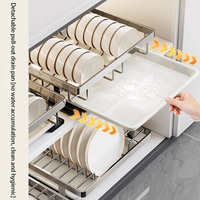 Égouttoir à vaisselle coulissant double niveau en acier inoxydable sans perçage pour armoire de cuisine, type sur pied, écologique