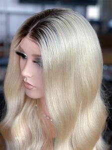 Perruque médicale personnalisée de luxe timide en soie Perruque à dentelle humaine Noir Ombre Blonde Couleur Body Wave pour les femmes qui perdent leurs cheveux - Product Image 4