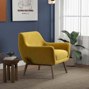 Fauteuil lounge moderne en velours doré Panom - Durable et portable pour salon, chambre, salle à manger et hôtel - Product Image 3