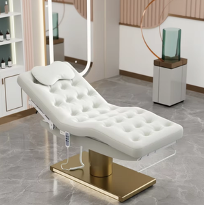 Cama de Masaje y Mesa de Tratamiento Facial de Lujo con Base Dorada Metálica de Alta Calidad y Tres Motores - Product Image 6