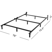 Cadre de lit Queen moderne en métal, plateforme robuste, finition noire, base à 9 pieds pour sommier, montage facile, mobilier de chambre