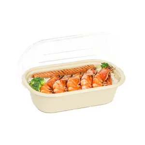 KEINE PFAS abbaubares Geschirr einweg-Bento-Schachtel zum Mitnehmen von Mittagessen 700 ml Papier Bambuspulpe Fastfood-Gehäuse mit Deckel