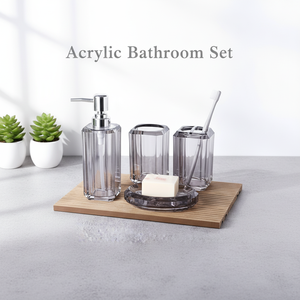 Juego de Baño de Acrílico Transparente Irrompible de 4 Piezas, Diseño Clásico y Ecológico, Organizador de Baño 4 en 1 <span class=keywords><strong>para</strong></span> Hogar y Hotel - Product Image 1