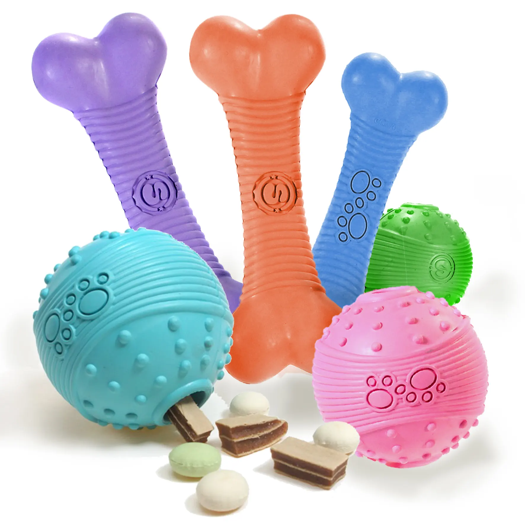 499 MOQ colores personalizables juguetes para masticar mascotas suministros para mascotas goma perro masticar hueso dientes limpiador entrenamiento tratar bola fabricante