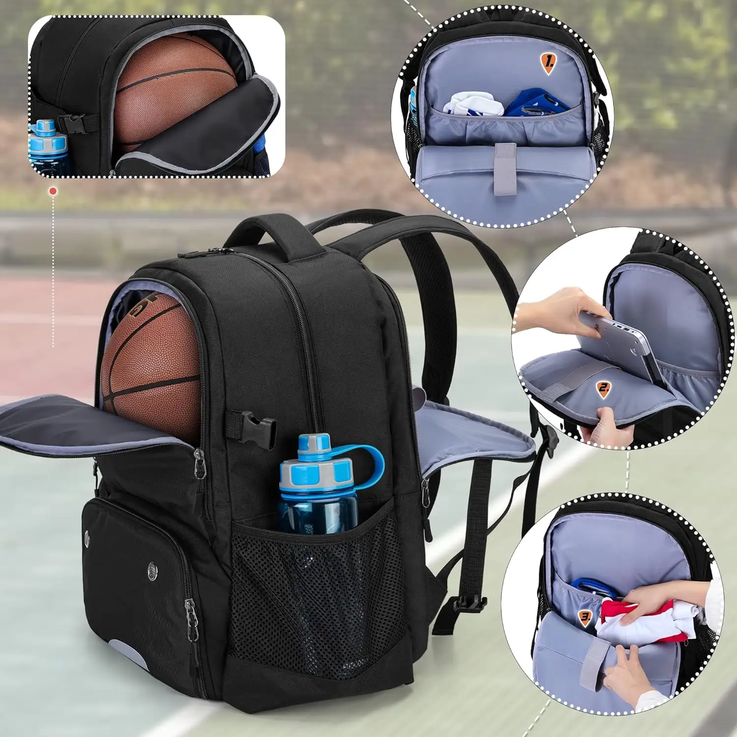 2024 mochila esportiva personalizada para basquete e futebol com compartimento para bolas e sapatos para basquete