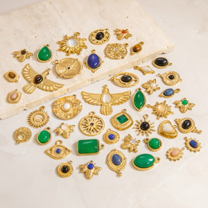 จี้พลอยสังเคราะห์รูปทรงผสมผสาน อุปกรณ์ทำเครื่องประดับ DIY ลาพิส รูปวงรี ลายพระอาทิตย์ เหล็กไทเทเนียม ทำด้วยมือ - Product Image 1