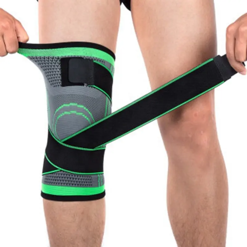 निर्माता कस्टम समायोज्य सांस 3D बुना हुआ लोचदार नायलॉन घुटने समर्थन के साथ आस्तीन संपीड़न खेल घुटने संभालो बेल्ट