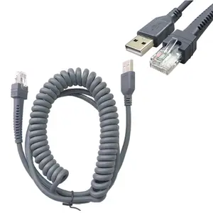 USB2.0至RJ45弹簧螺旋数据电缆5米6英尺条形码扫描仪usb电缆，用于符号ds2208 ds3478 ds3578 CBA-U09-S15ZAR。