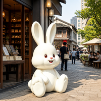 Sculpture en résine et fibre de verre de lapin mignon de dessin animé, décoration de jardin extérieure personnalisée, pour zone touristique, rue commerciale et parc.